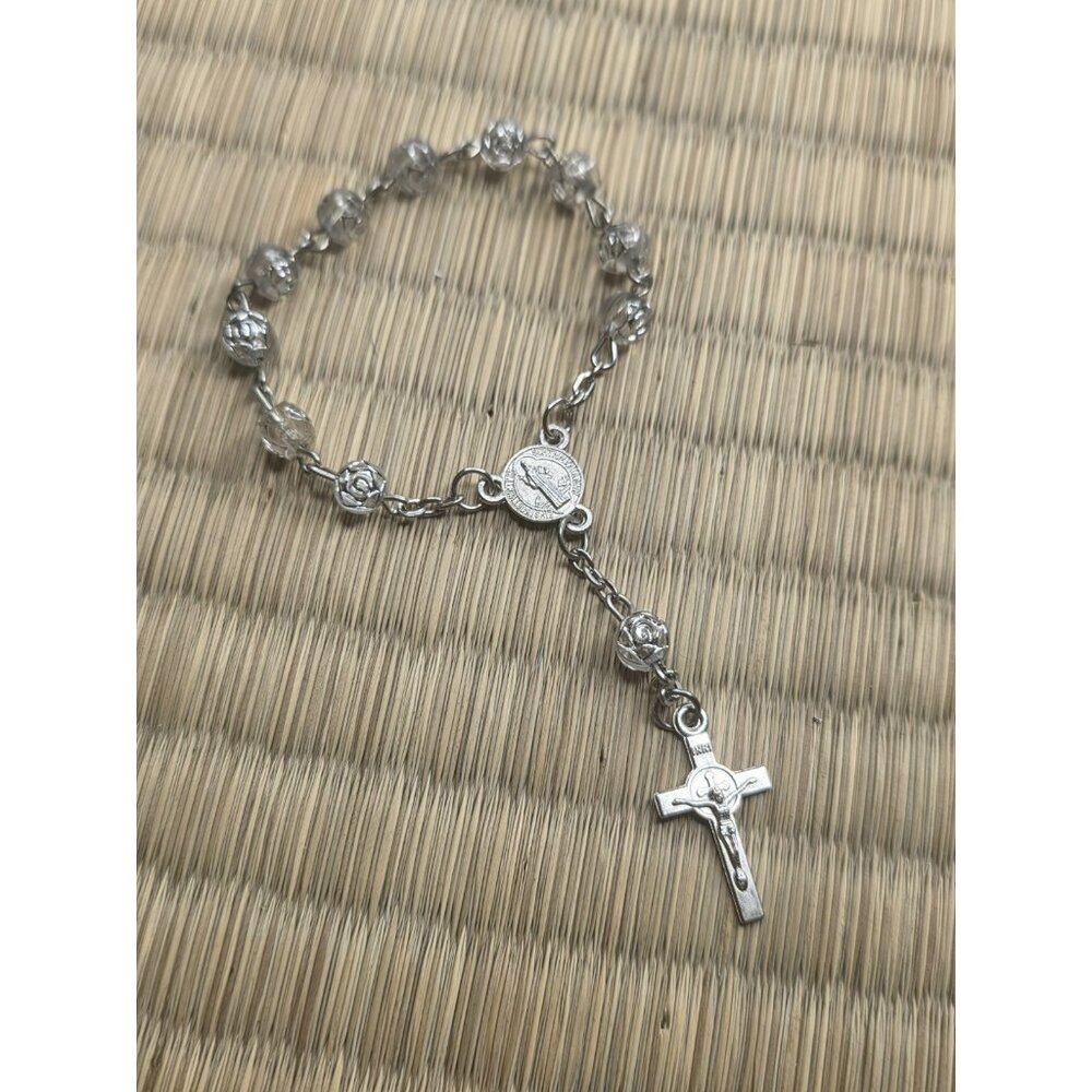 Beaded Catholic Decade Rosary Bracelet Prayer Beads Cross Charm Handmade
